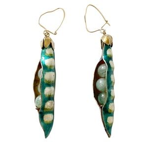Pea pod jade earrings in enamel sterling silver and 14k gold